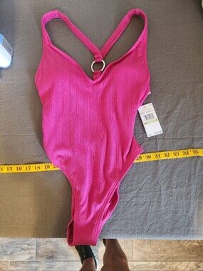 Michael Kors Fuchsia Ribbed One-Piece Swimsuit with Back Ring